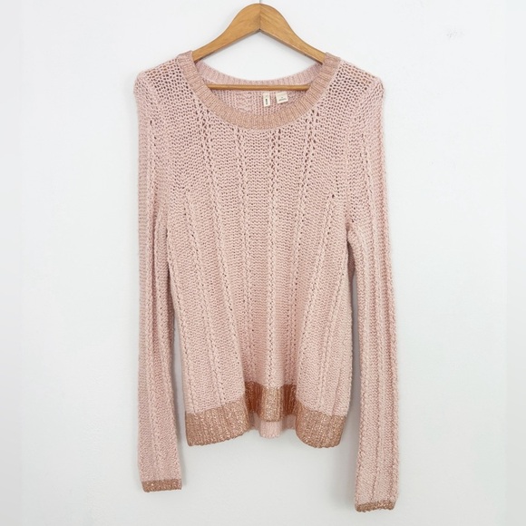 Anthropologie Moth Rose Gold Shimmer Stitch Boho Wool Sweater Size Medium - Picture 1 of 16